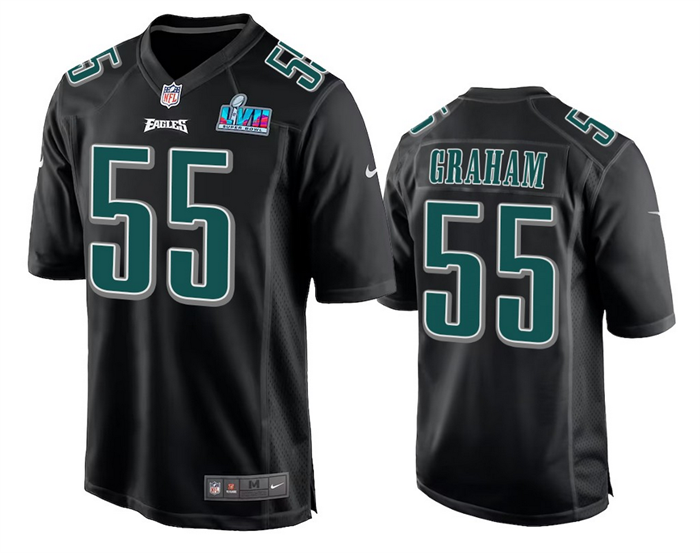 Men's Philadelphia Eagles #55 Brandon Graham Black Super Bowl LVII Patch Stitched Game Jersey Men's Philadelphia Eagles #55 Brandon Graham Black Super Bowl LVII Patch Stitched Game Jersey